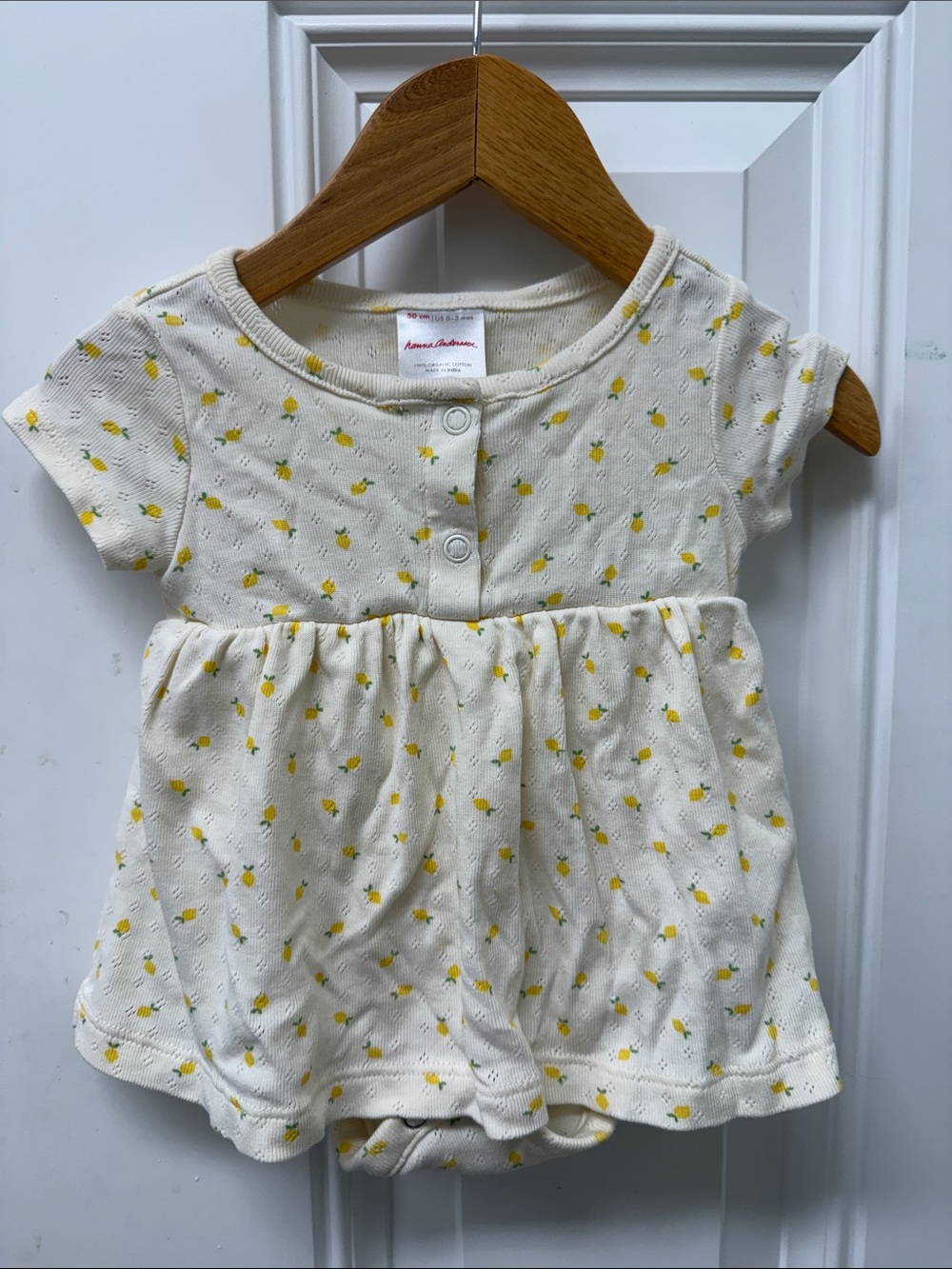 Hanna Andersson Cream Short Sleeve Dress with Yellow Lemon Print